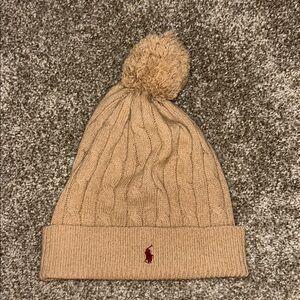Ralph Lauren Tan Knit Beanie with Pom